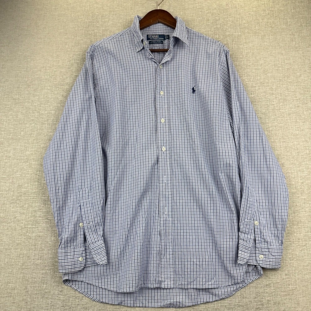 Polo Ralph Lauren Lowell Sport Mens Medium Blue White Check Cotton Button Down
